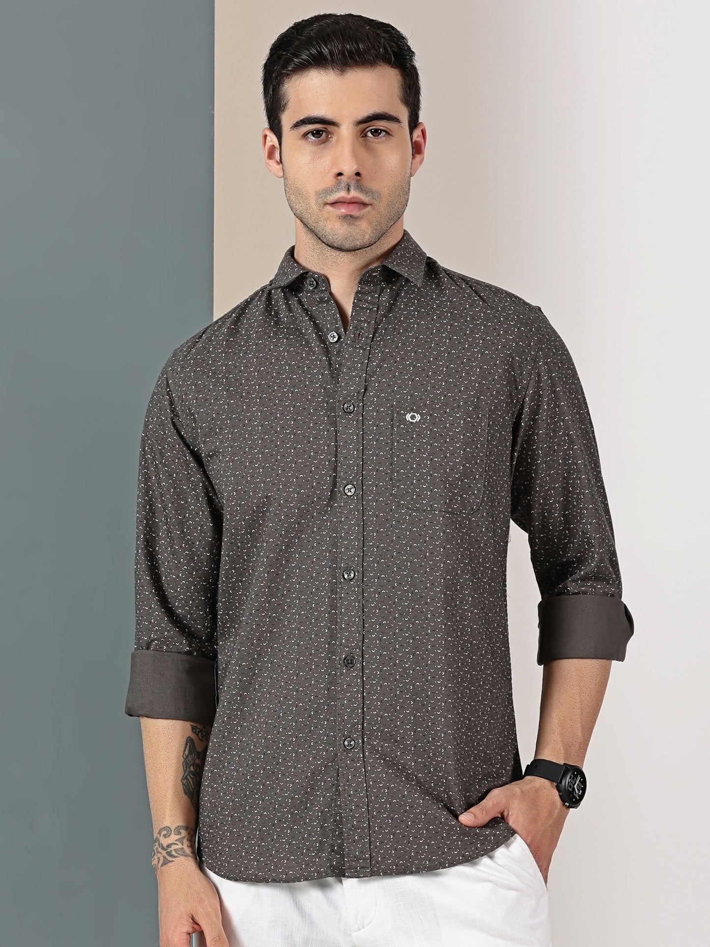 Olive Green minimal Chic micro print shirt