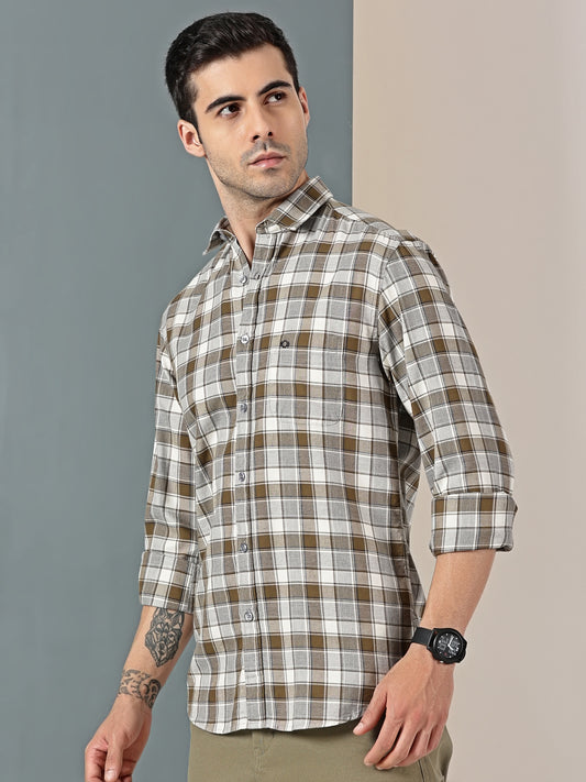 Olive Mรฉlange Check Twill Shirt