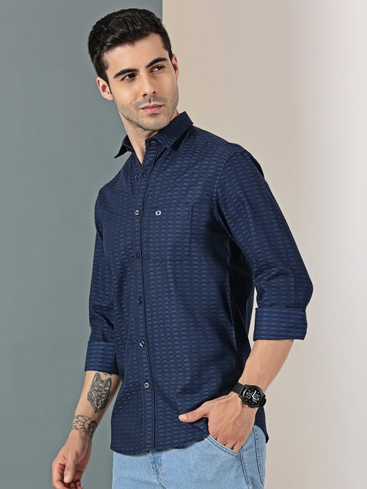 Midnight Blue Dobby Textured Shirt