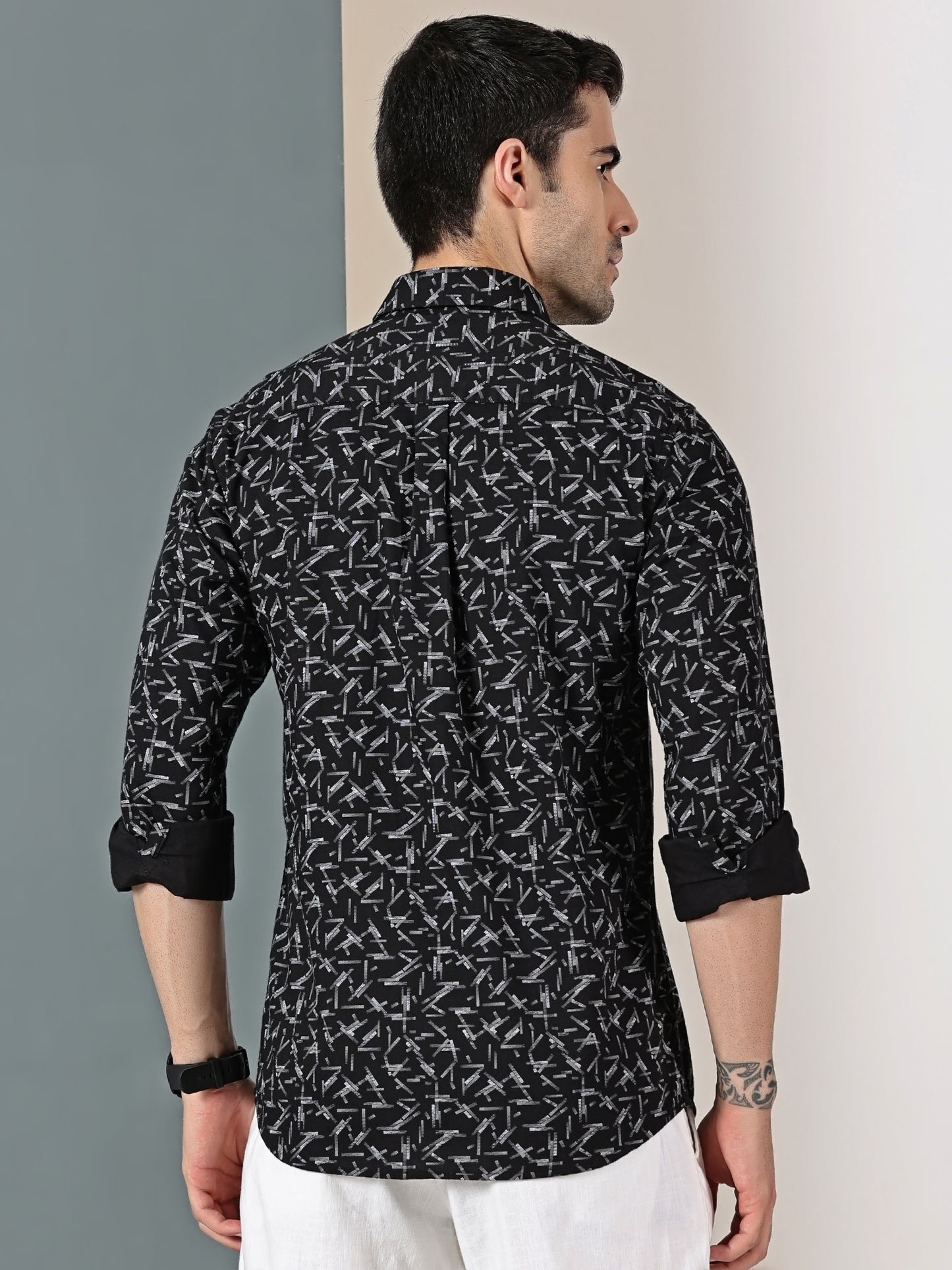 Black Geometric Oxford Print Shirt