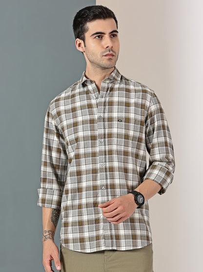 Olive Mélange Check Twill Shirt