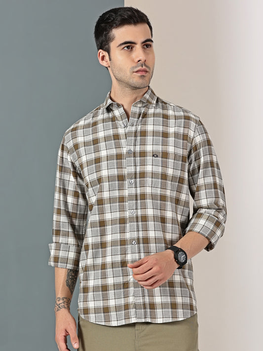 Olive Mélange Check Twill Shirt
