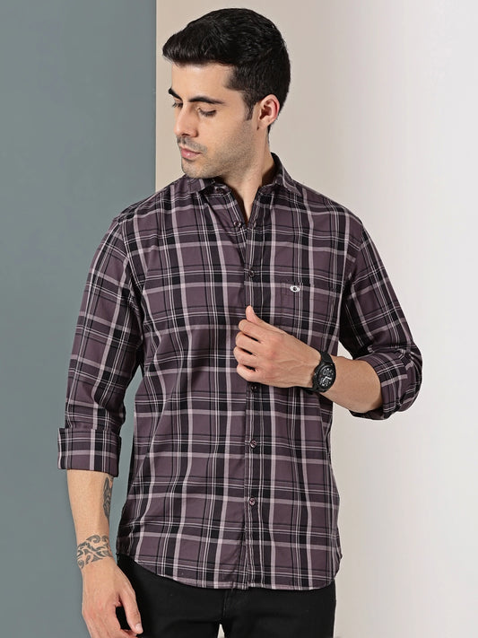 Plum check Giza cotton shirt