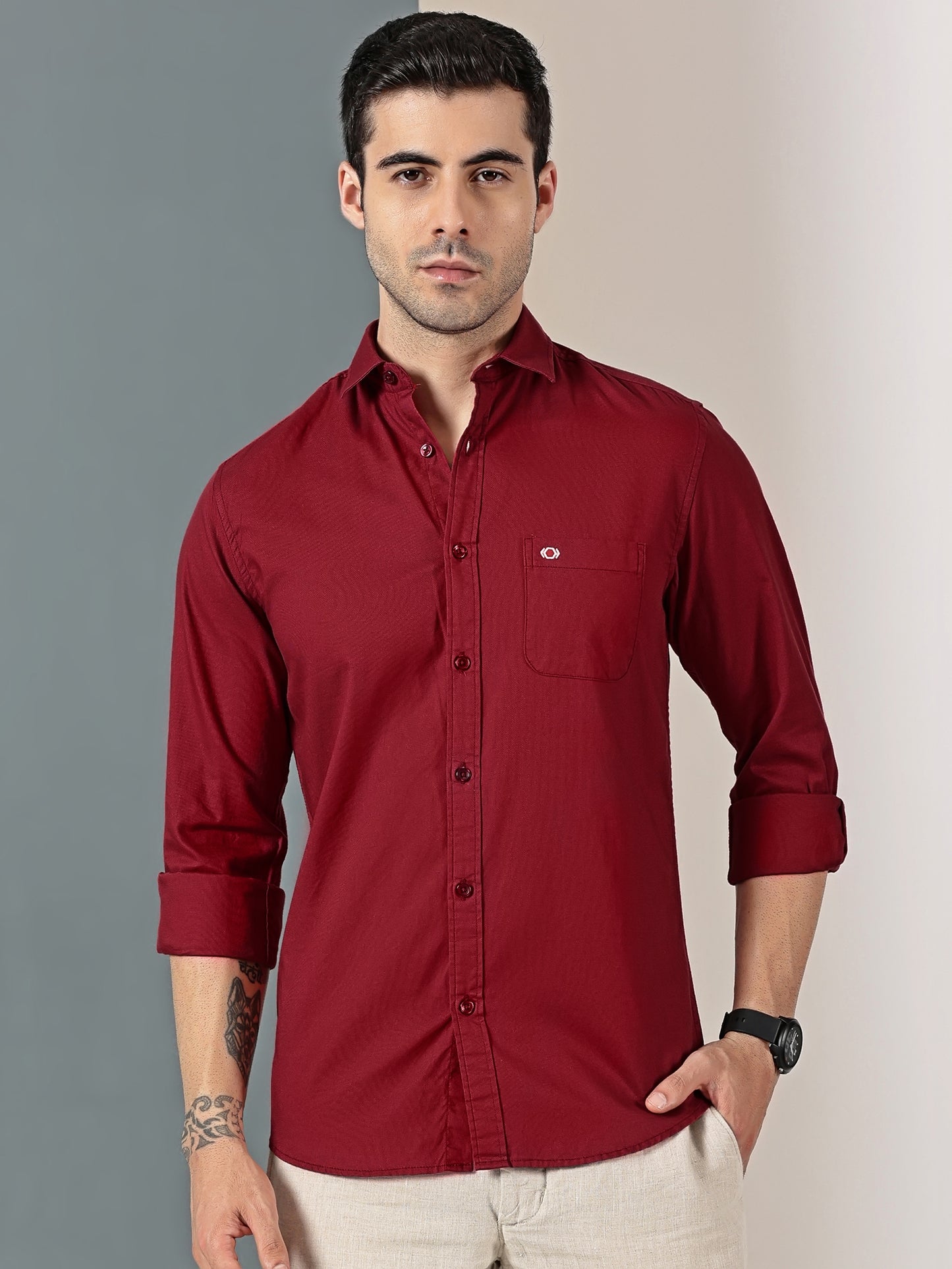 Maroon Bird Eye Dobby Shirt