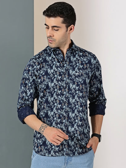 Navy Blue Satin Print