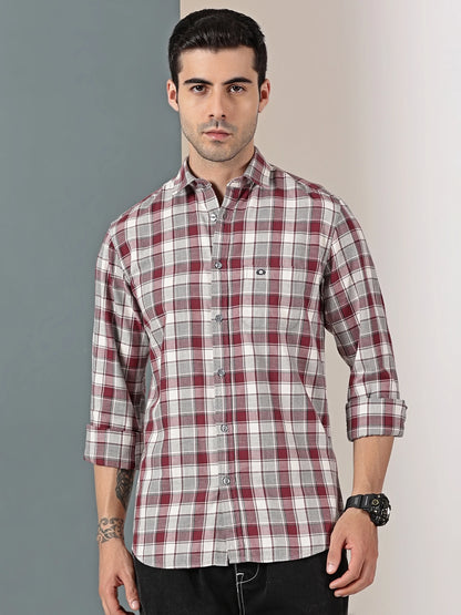 Burgundy Mélange Check Twill Shirt