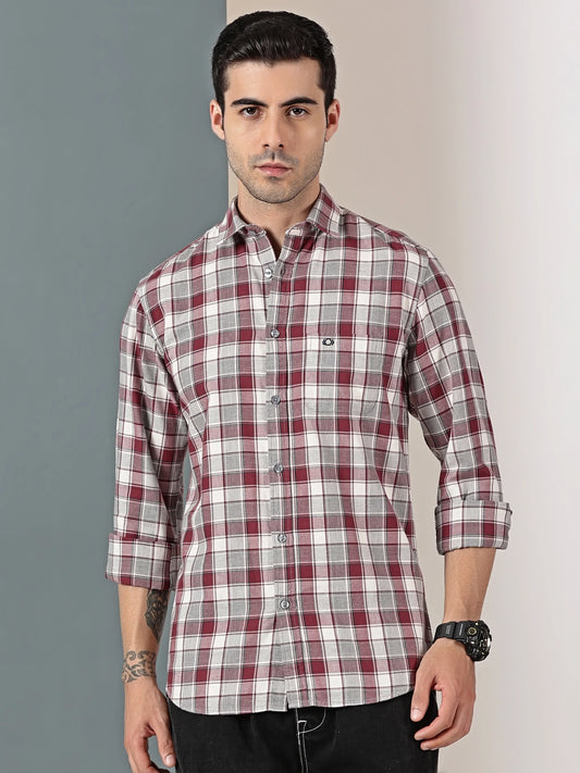 Burgundy Mélange Check Twill Shirt