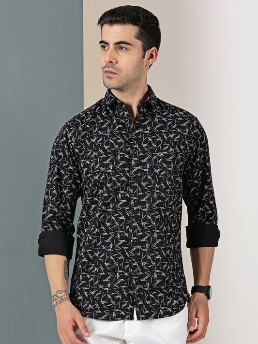 Black  Geometric Oxford Print Shirt