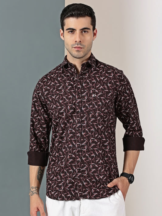 Maroon Geometric Oxford Print Shirt