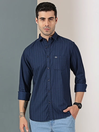 Midnight Blue Dobby Textured Shirt