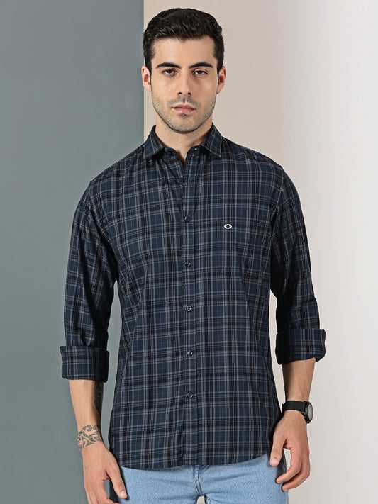 Teal Blue Check Giza Cotton Shirt