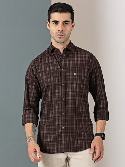 Deep Brown Check Giza Cotton Shirt
