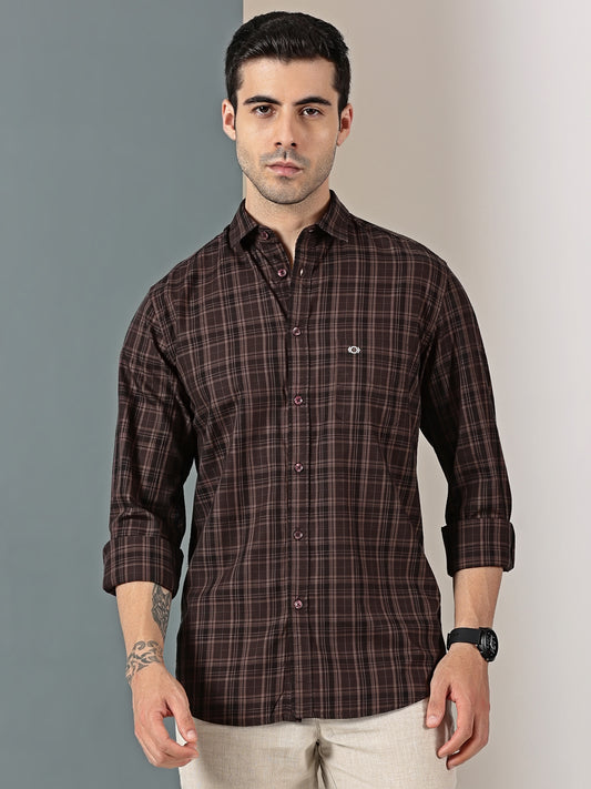 Deep Brown Check Giza Cotton Shirt