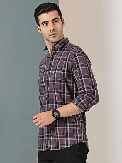 Plum check Giza cotton shirt