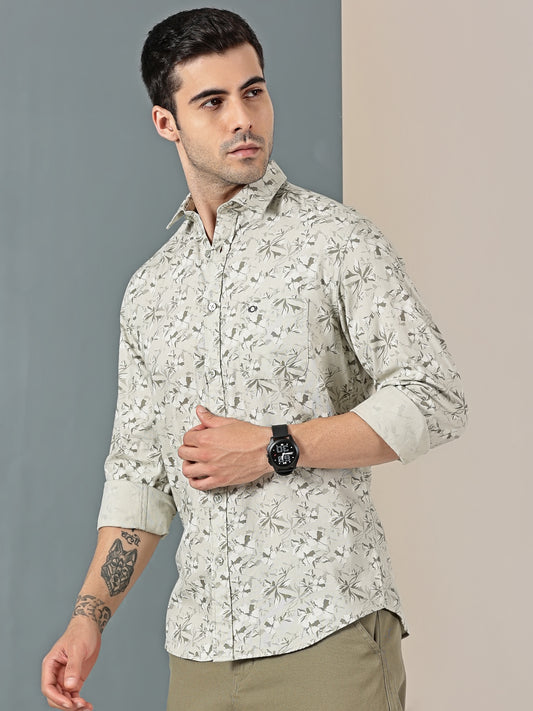 Sand Sage Botanical Dobby Shirt – Subtle Tropical Print