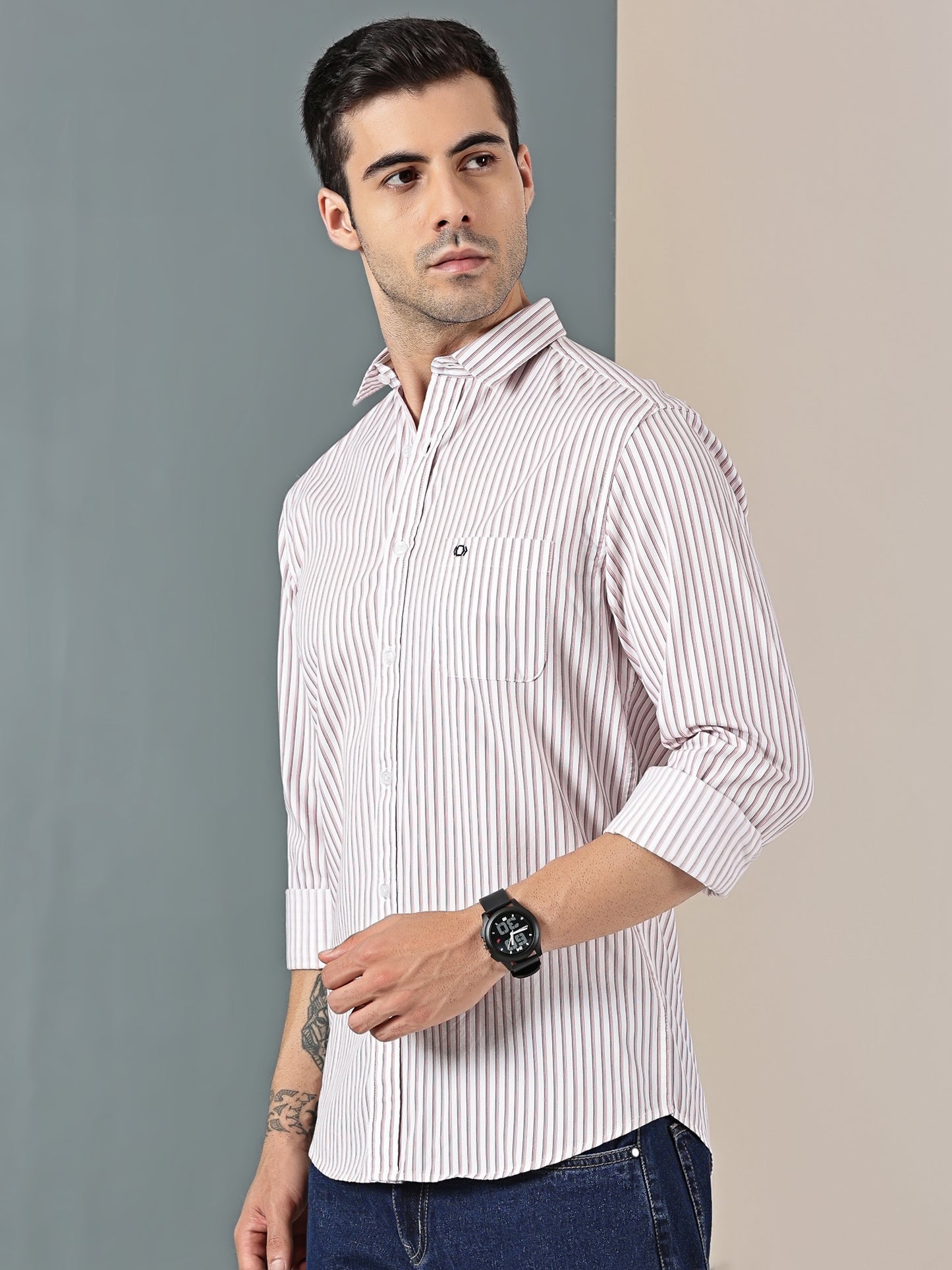 Classic Red Extra-Fine Stripe Shirt