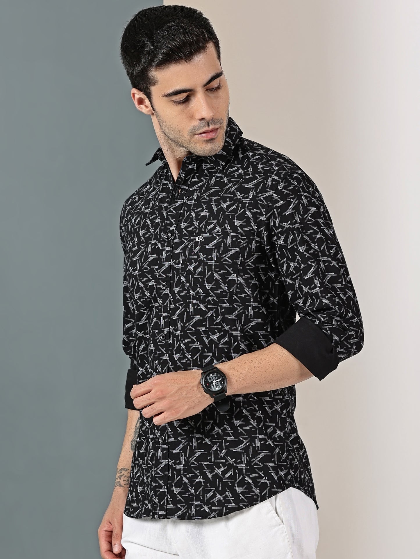 Black  Geometric Oxford Print Shirt