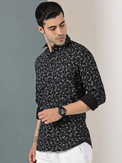 Black  Geometric Oxford Print Shirt