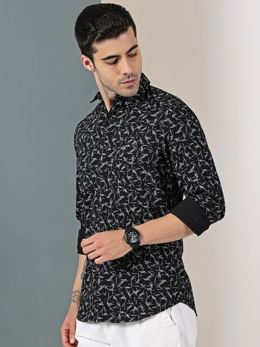 Black  Geometric Oxford Print Shirt