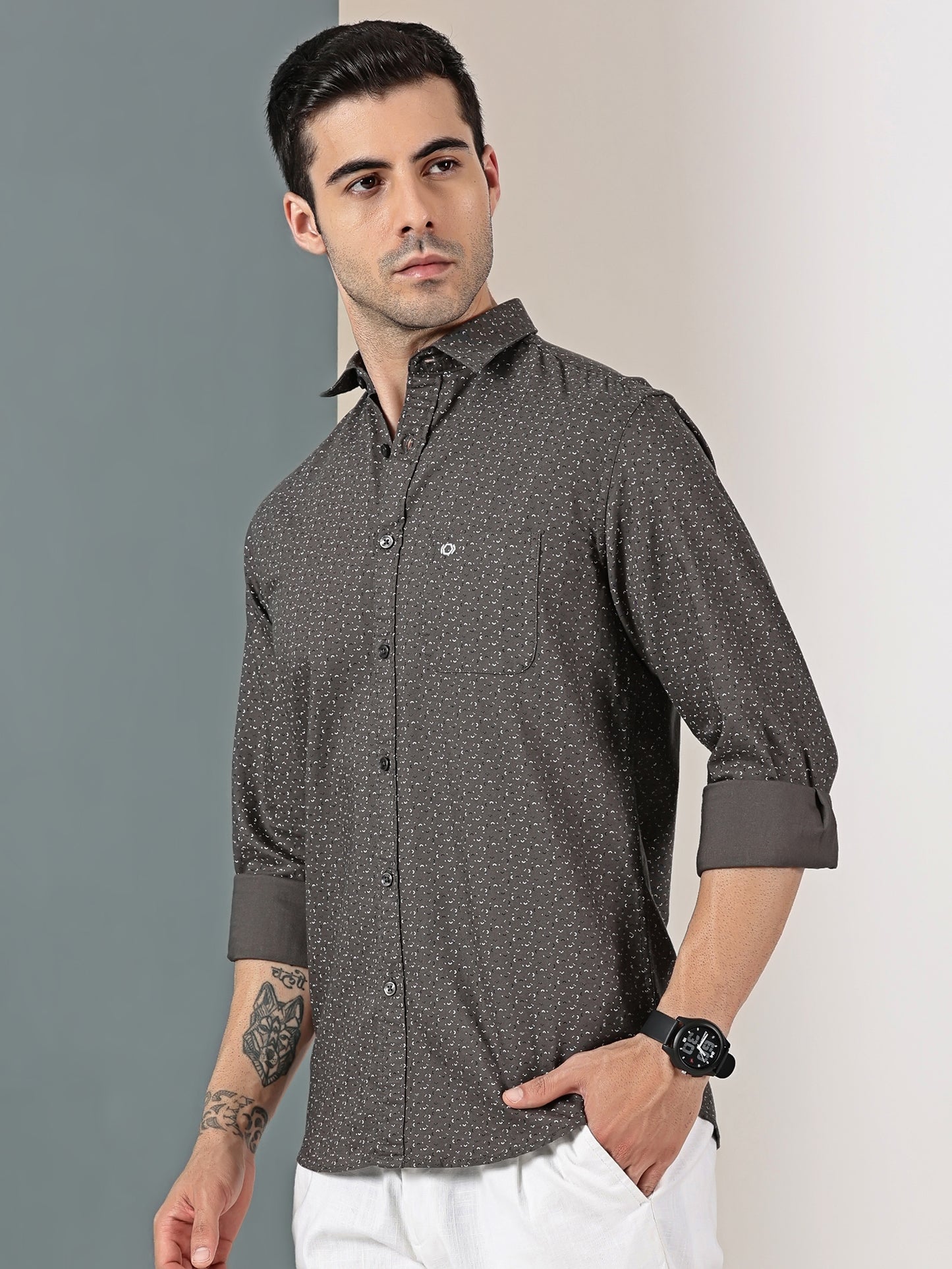 Olive Green minimal Chic micro print shirt