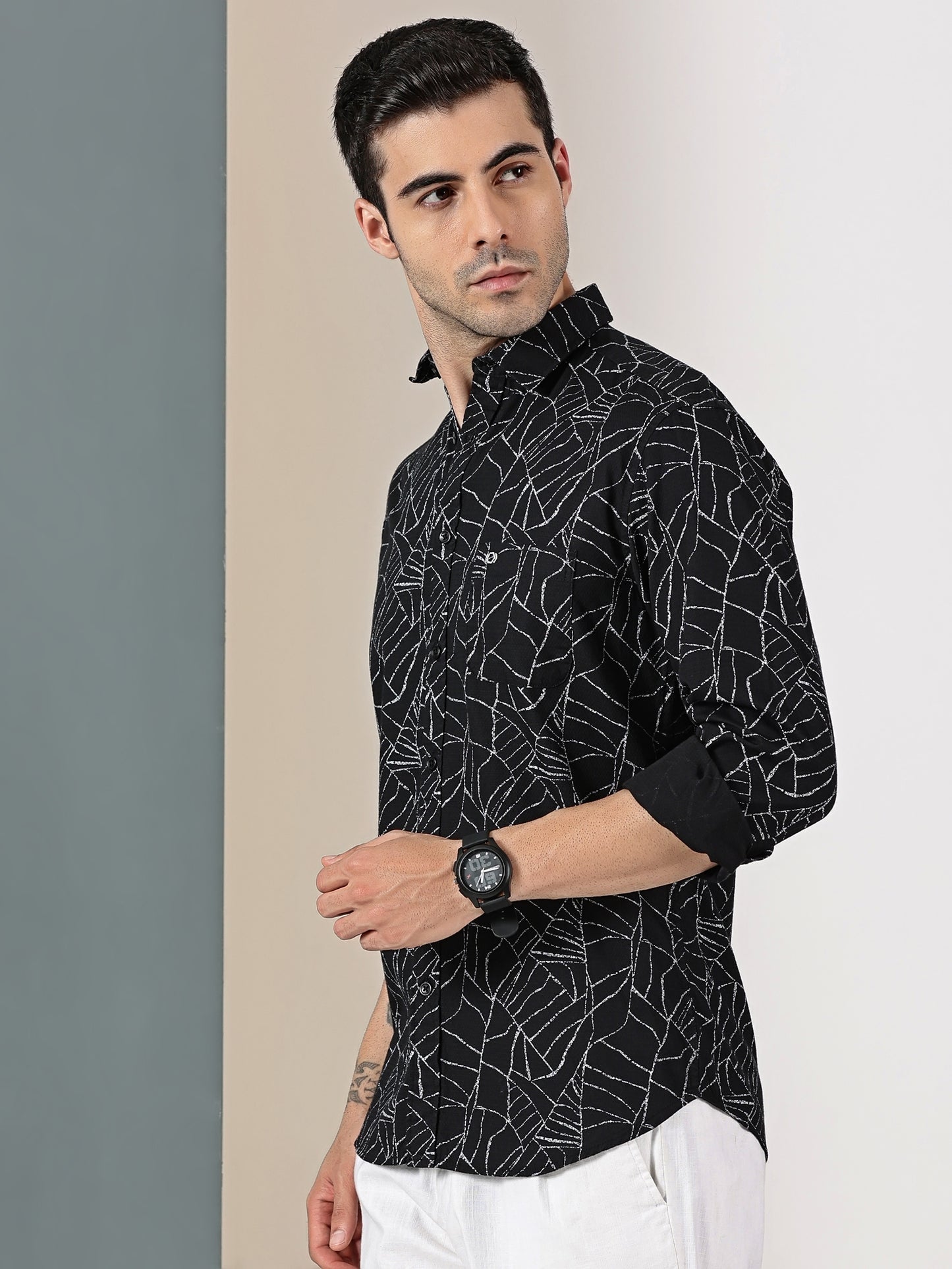 Black Dobby Abstract webline Print Shirt