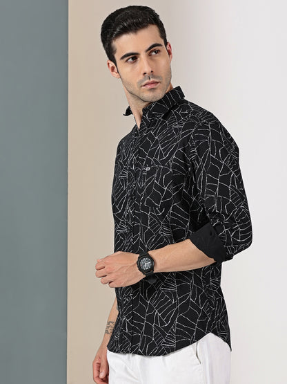 Black Dobby Abstract webline Print Shirt