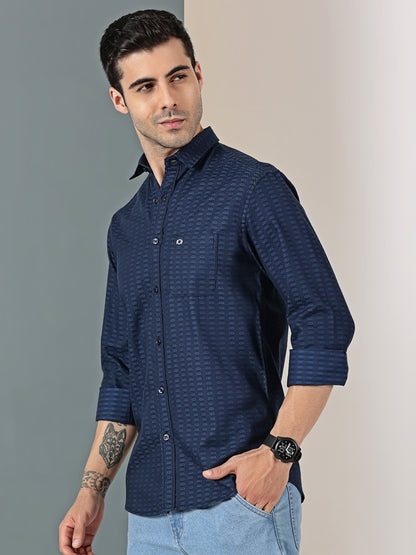 Midnight Blue Dobby Textured Shirt