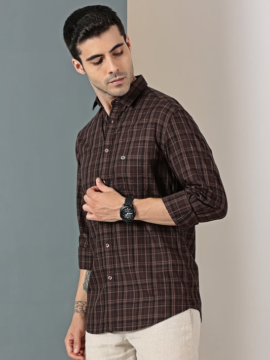 Deep Brown Check Giza Cotton Shirt
