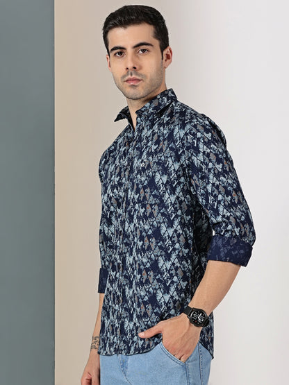 Navy Blue Satin Print