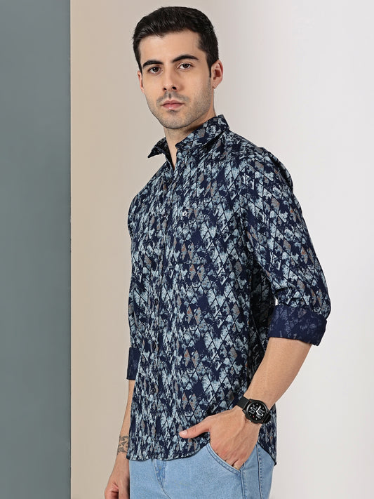 Navy Blue Satin Print