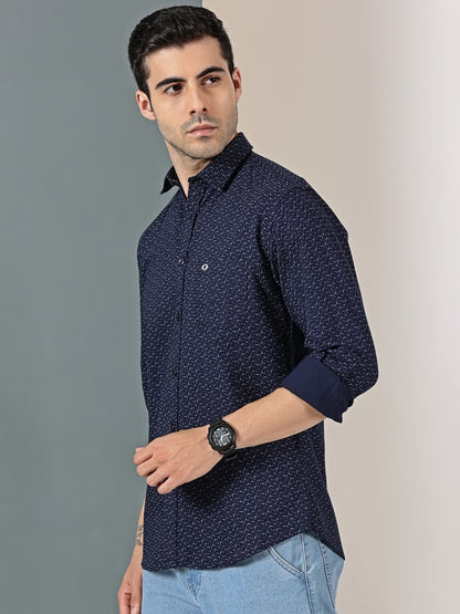 Navy Blue minimal Chic mictro print shirt