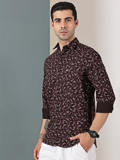Maroon Geometric Oxford Print Shirt