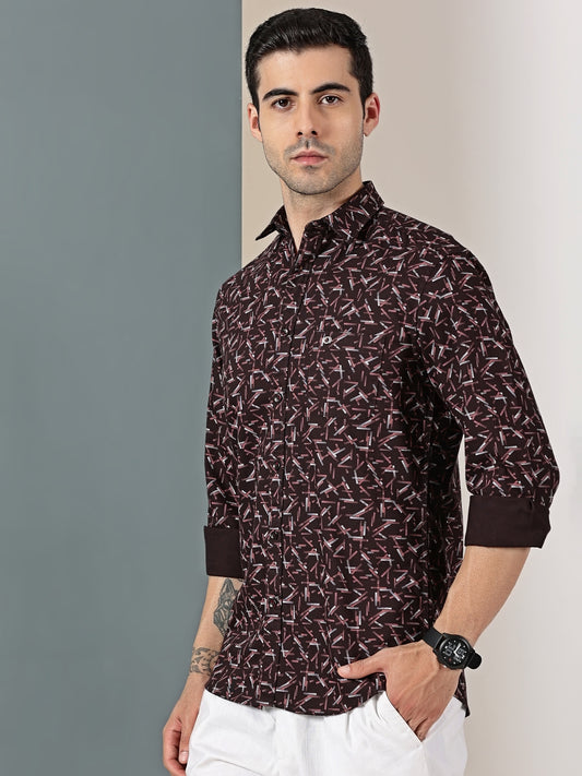 Maroon Geometric Oxford Print Shirt