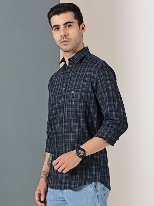 Teal Blue Check Giza Cotton Shirt