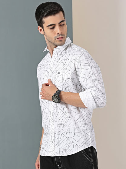White Dobby Abstract webline Print Shirt