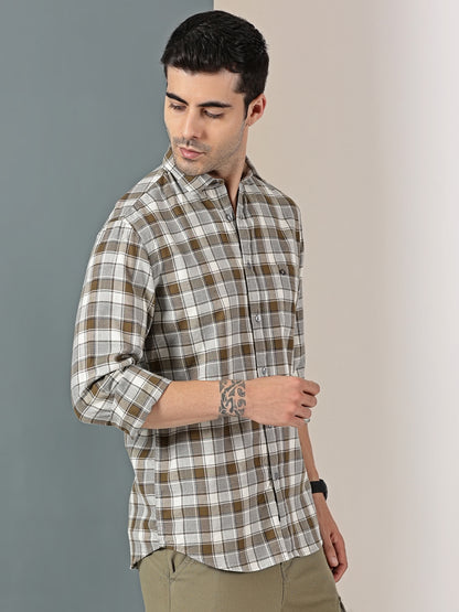 Olive Mélange Check Twill Shirt
