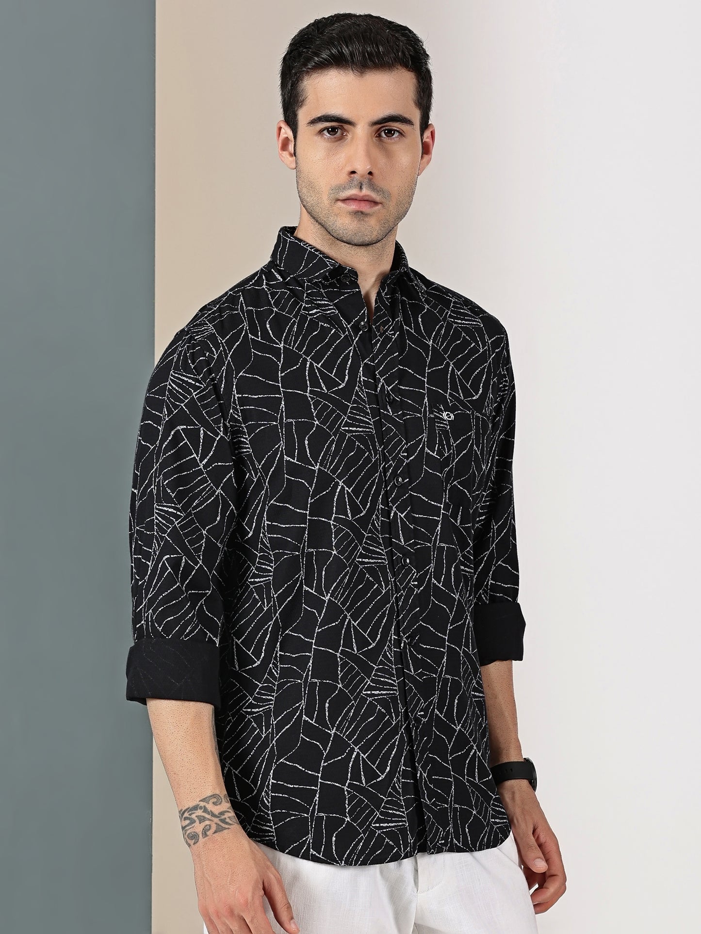 Black Dobby Abstract webline Print Shirt