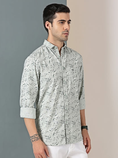 Seafoam Botanical Dobby Shirt – Cool Tonal Leaf Print