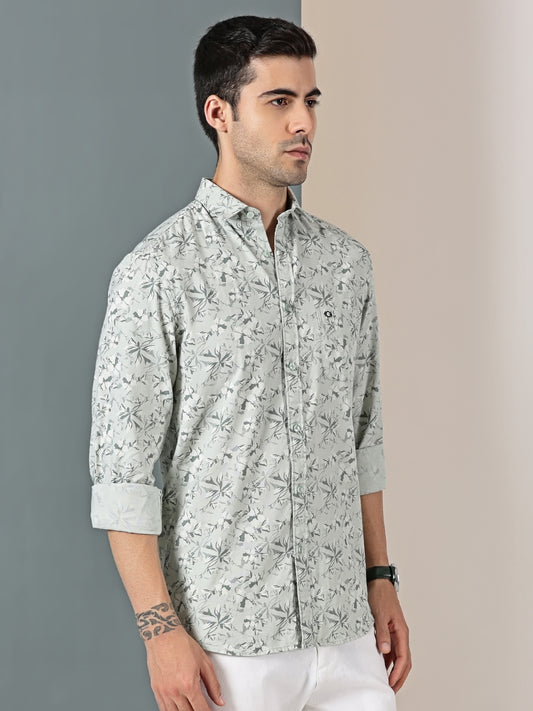 Seafoam Botanical Dobby Shirt – Cool Tonal Leaf Print