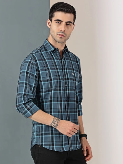 Blue check Giza cotton shirt