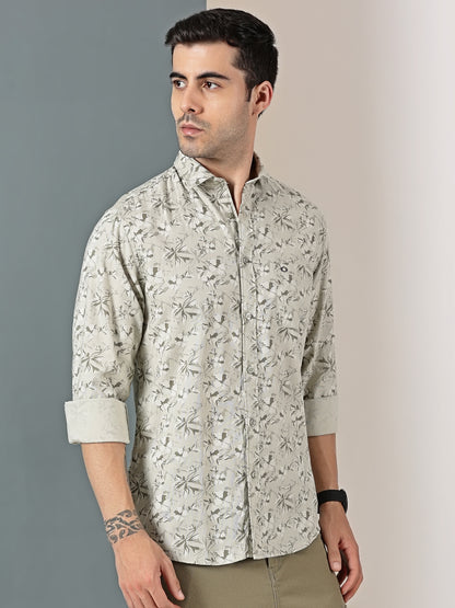 Sand Sage Botanical Dobby Shirt – Subtle Tropical Print
