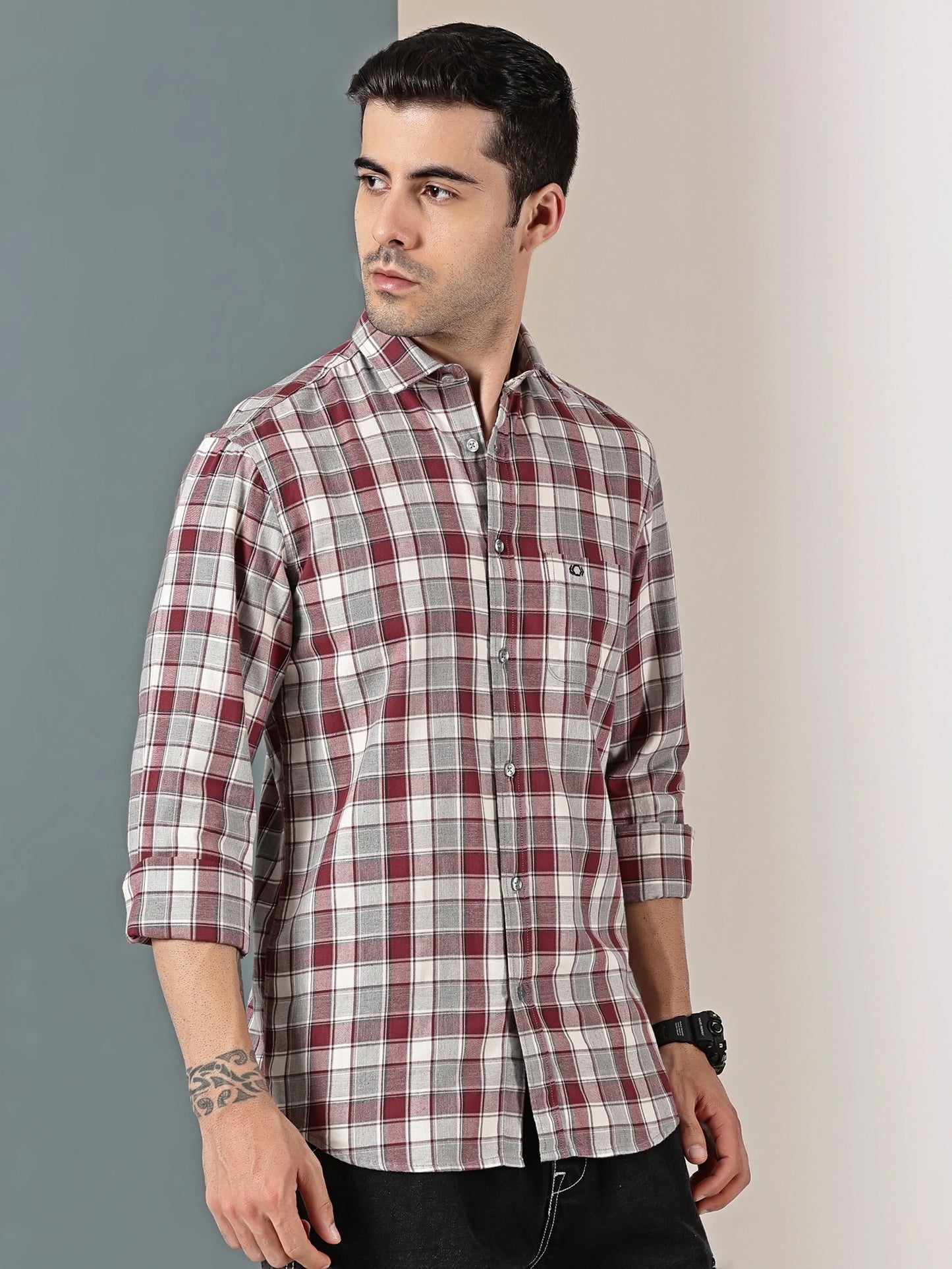 Burgundy Mélange Check Twill Shirt