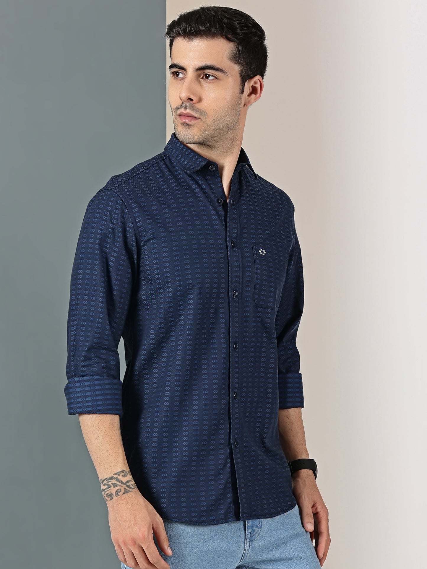 Midnight Blue Dobby Textured Shirt