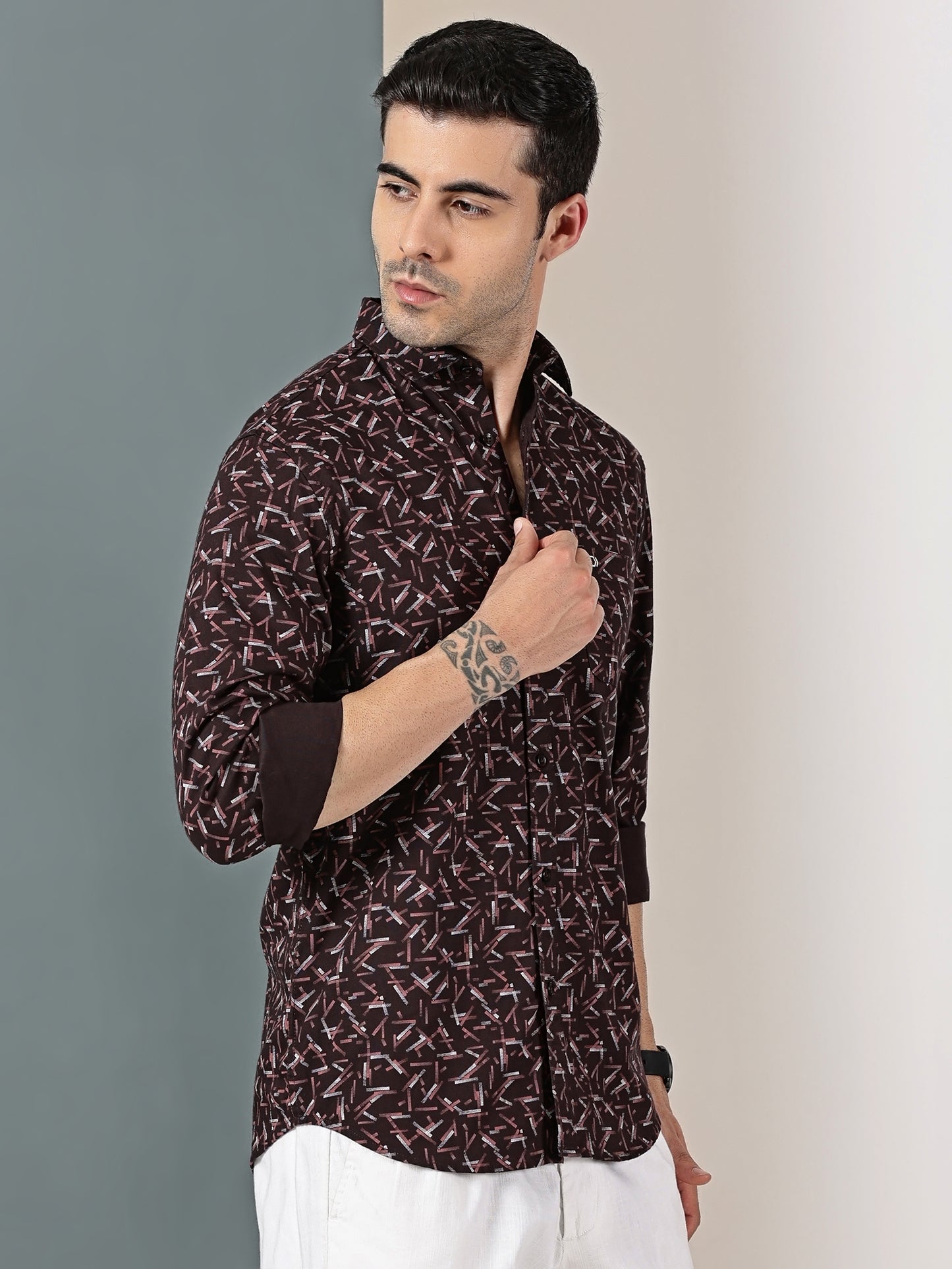 Maroon Geometric Oxford Print Shirt