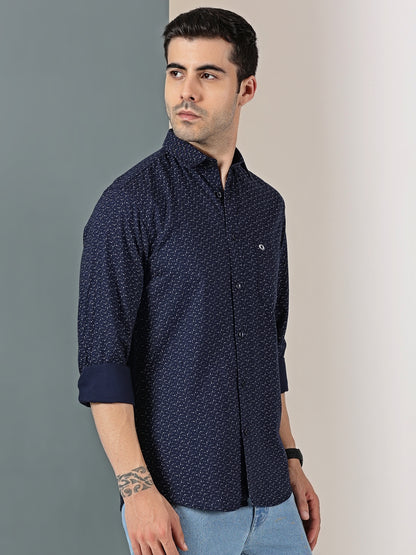Navy Blue minimal Chic mictro print shirt