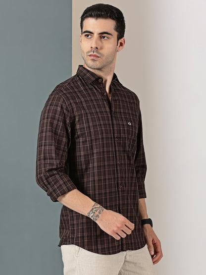Deep Brown Check Giza Cotton Shirt