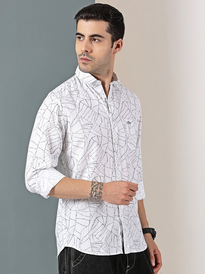 White Dobby Abstract webline Print Shirt
