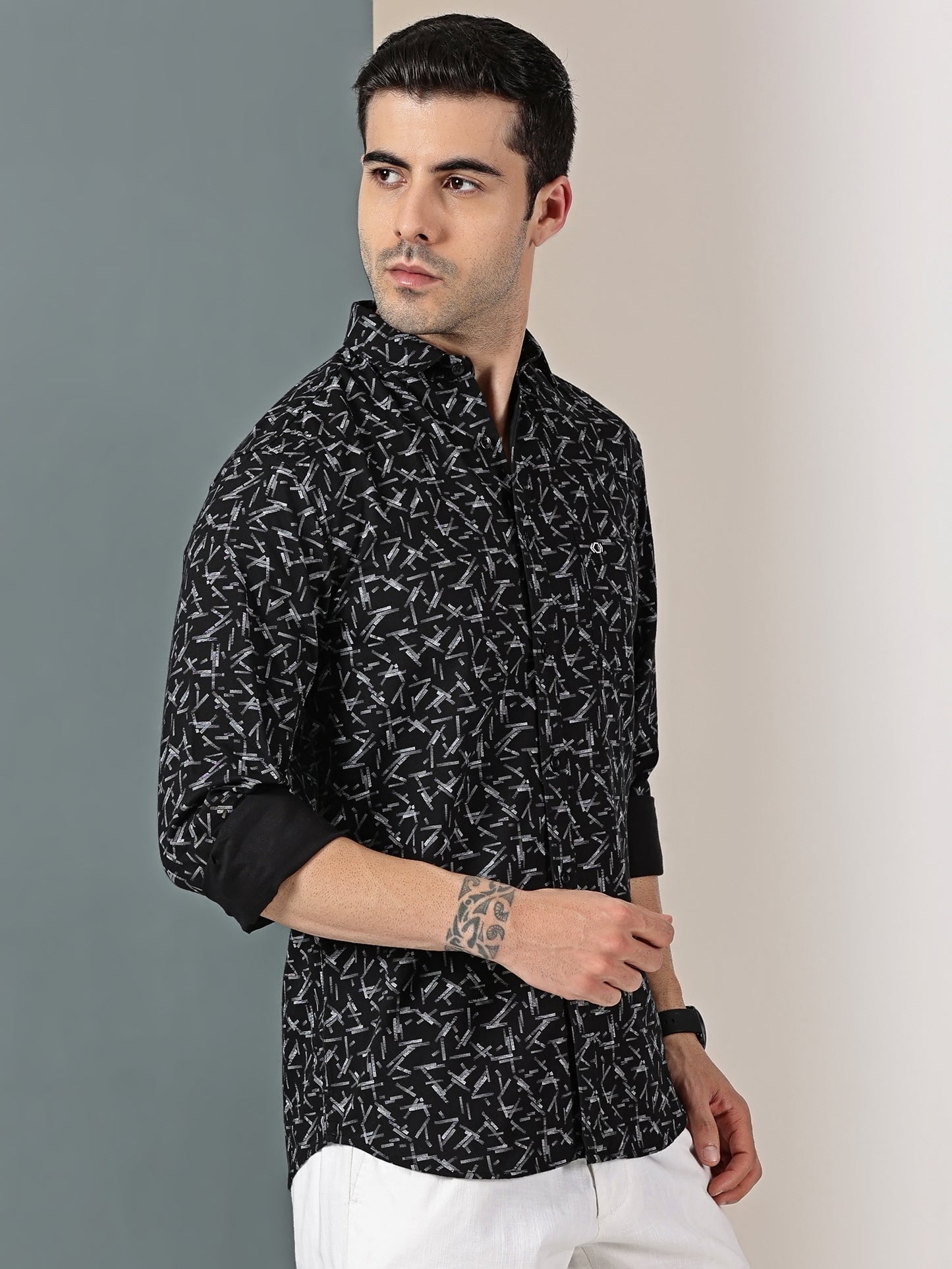 Black  Geometric Oxford Print Shirt