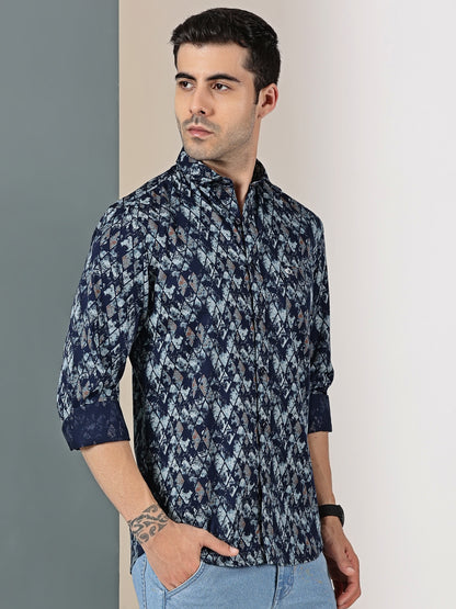 Navy Blue Satin Print