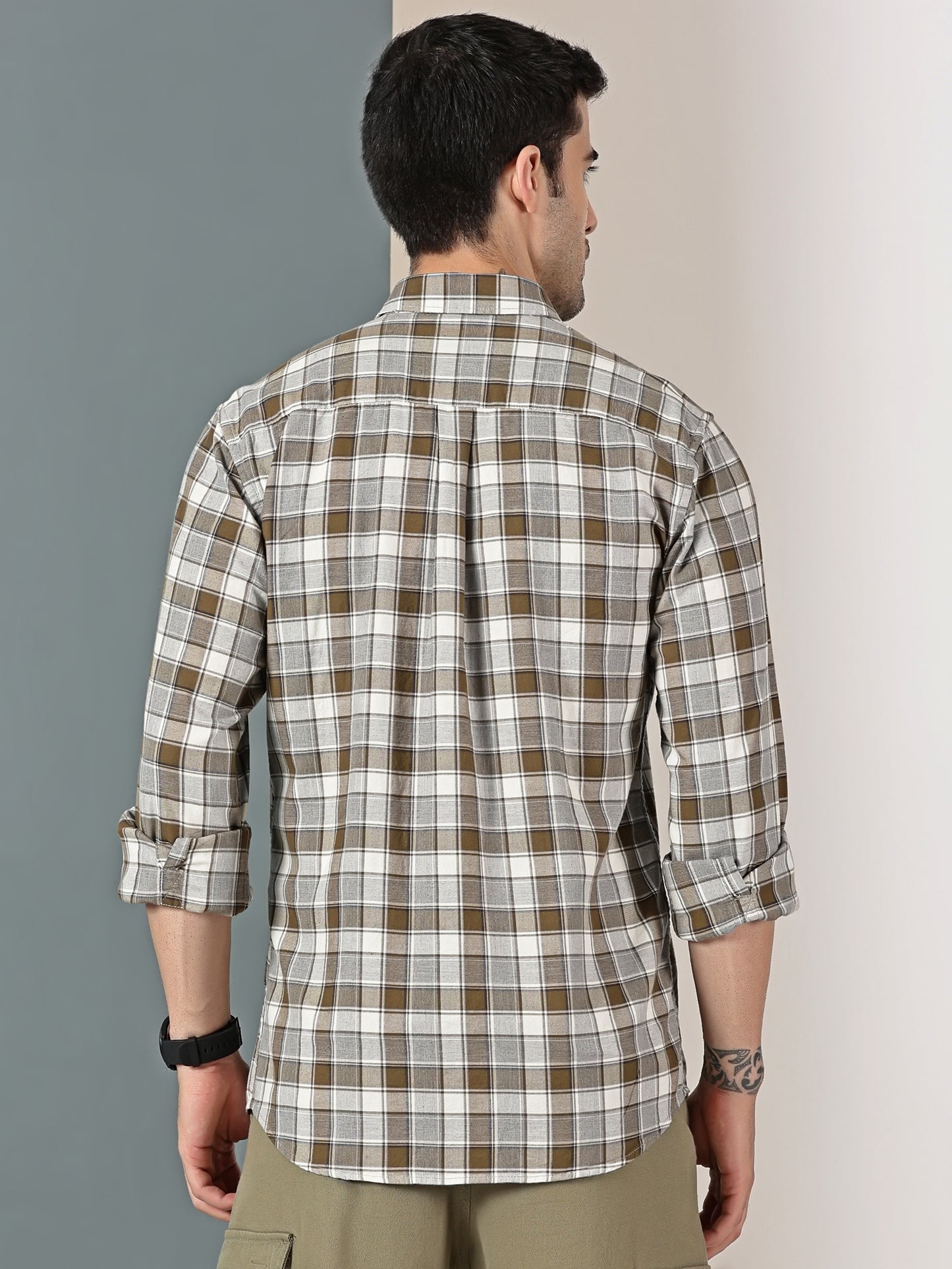 Olive Mélange Check Twill Shirt